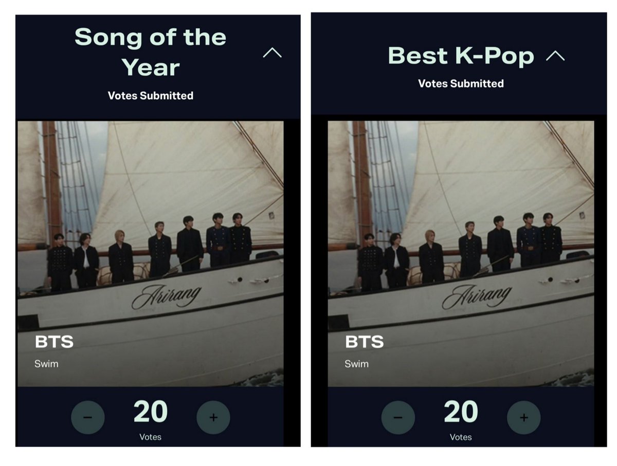 01Btsxarmy's tweet photo. 📢 | VMA "POWER HOUR" STARTS NOW!

If you're still active, it is time to DOUBLE our votes on VMA. Don't waste your votes &amp; vote for BTS now! 🏃
 
🏆 SONG OF THE YEAR- SWIM
🏆 BEST K-POP - SWIM

Vote here: https://t.co/L2KoZFzIyh https://t.co/crMjnSAirz