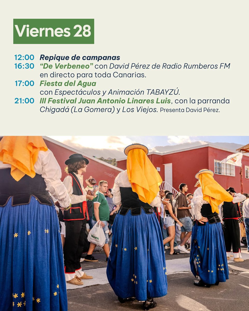 BorjaSenado's tweet photo. Comienzan las Fiestas de El Socorro 2026🎉⛪️🔔Del 27 de agosto al 6 de septiembre, el barrio se llena de tradición, música, devoción y diversión para todas las edades.
👉 ¡Guarda esta publicación para no perderte nada y ven a disfrutar de las Fiestas de El Socorro! ❤️🌾 https://t.co/wYIYmJZgLK