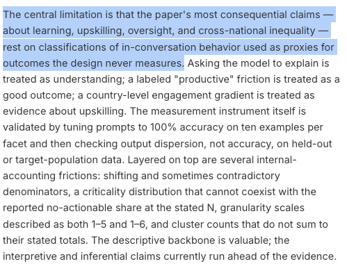 sailabshq's tweet photo. A great initiative! We are excited about this paper and have added it to our feed on the arena.

A lot of interesting insights regarding task criticality, human agency, engagement mode, teaching, and friction, but it also has some issues in construct proxies. https://t.co/UDgqC5sRNT