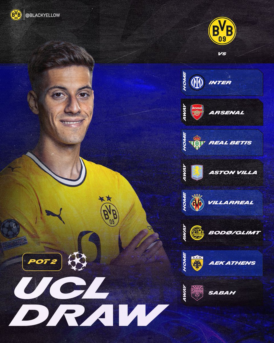 BlackYellow's tweet photo. Our 2026/27 UEFA Champions League league phase opponents! ⭐️🚨 https://t.co/LDTW78JZjO