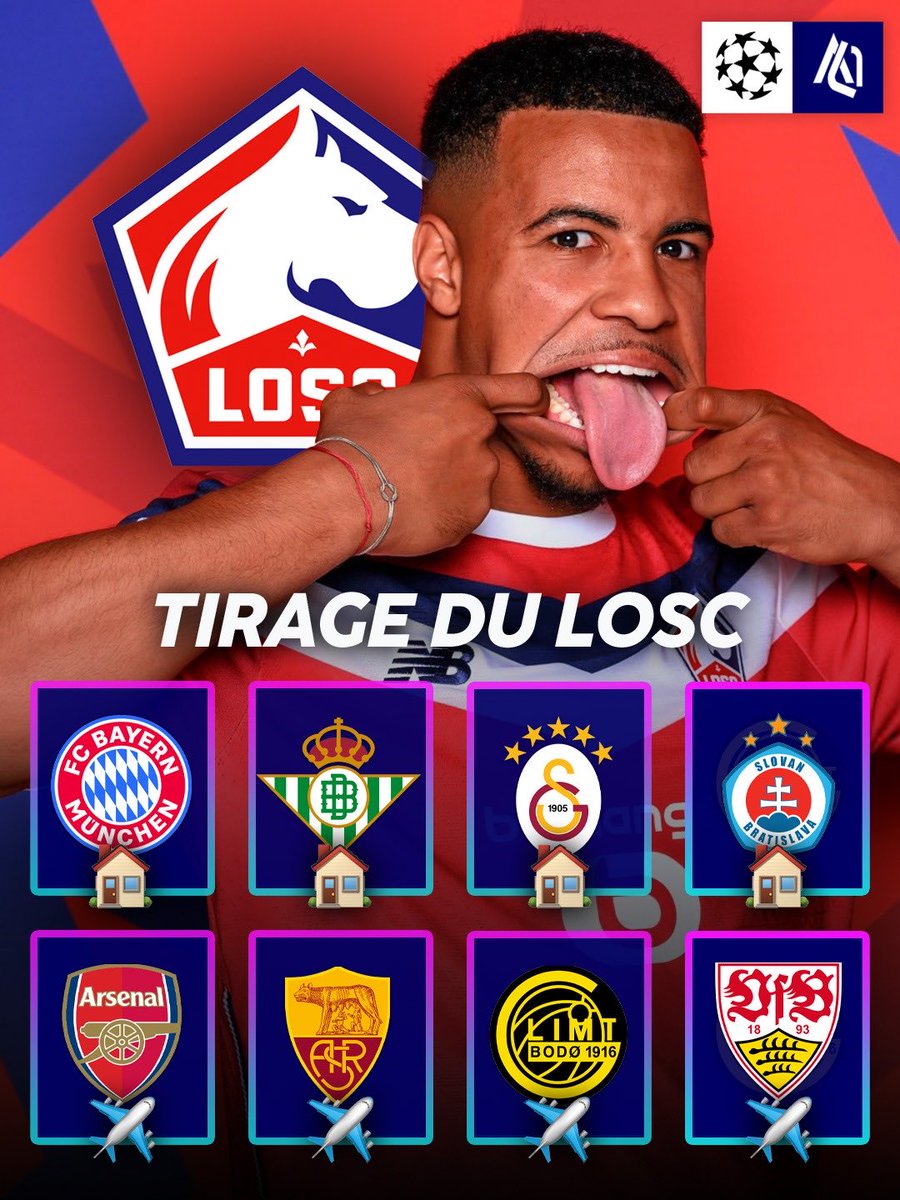 ActuL1_'s tweet photo. 🚨🚨💣 OFFICIEL !!! VOICI LE TIRAGE COMPLET DU LOSC EN LIGUE DES CHAMPIONS 2026/2027 !!!!! ⭐️❤️🤍

⭐️ Déplacement à Arsenal

⭐️ Le LOSC devra se rendre dans le cercle polaire pour son match face à Bodo Glimt 

⭐️ Réception de Bayern Munich à Pierre-Mauroy https://t.co/cfVBpt67L4