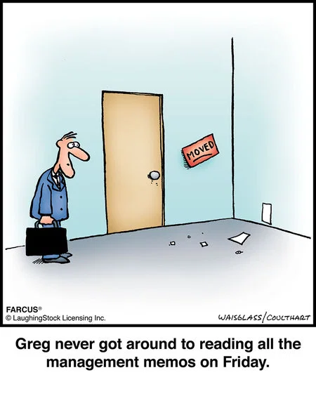 DalePederson's tweet photo. #ThursdayBusinessRules? Here's two: #schedule your #angst and #read your #memoranda! 1st rule #shown in the #cartoon "Andertoons" by #artist Mark Anderson and the 2nd one is #illustrated in "Farcus" #comic #single #panel by #creators David Waisglass and Gordon Coulthart. https://t.co/Hqte7wKwNt