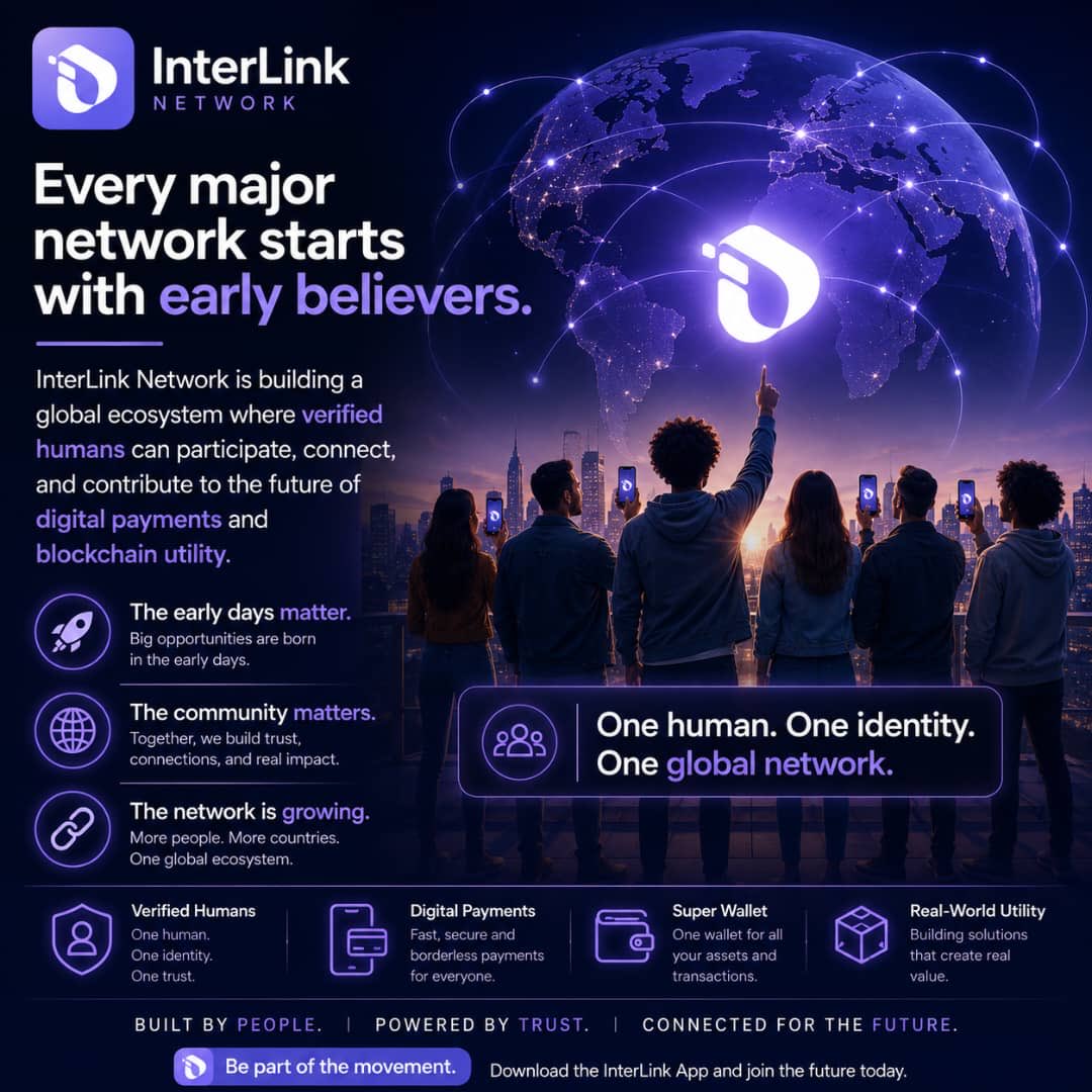 arakunrinola9's tweet photo. Every major network starts with early believers.InterLink Network is building a global ecosystem where verified humans can participate, connect,and contribute to the future of digital payments and blockchain utility.
early days matter.
The community matters.
#InterLink #ITLG #ITL https://t.co/wIFUjoTrLF