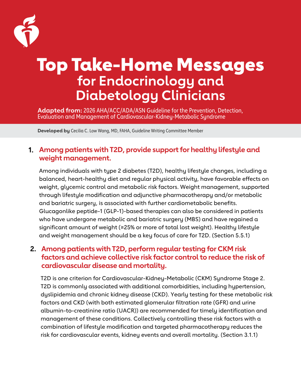 AHAScience's tweet photo. The 2026 Guideline on the Management of CKM Syndrome was recently published.

Here are the top things for endocrinologists to know. https://t.co/F1dZbJQk85