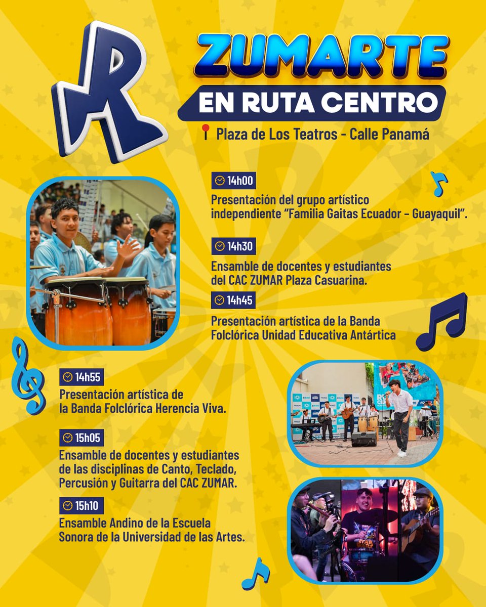 ZumarGye's tweet photo. Este domingo, la calle Panamá se llenará de arte, música, talento y emprendimientos, en una nueva jornada de RUTA CENTRO para disfrutarla en familia con ZUMAR, en el cierre por el Mes de las Artes. https://t.co/q7AJbIEPo9