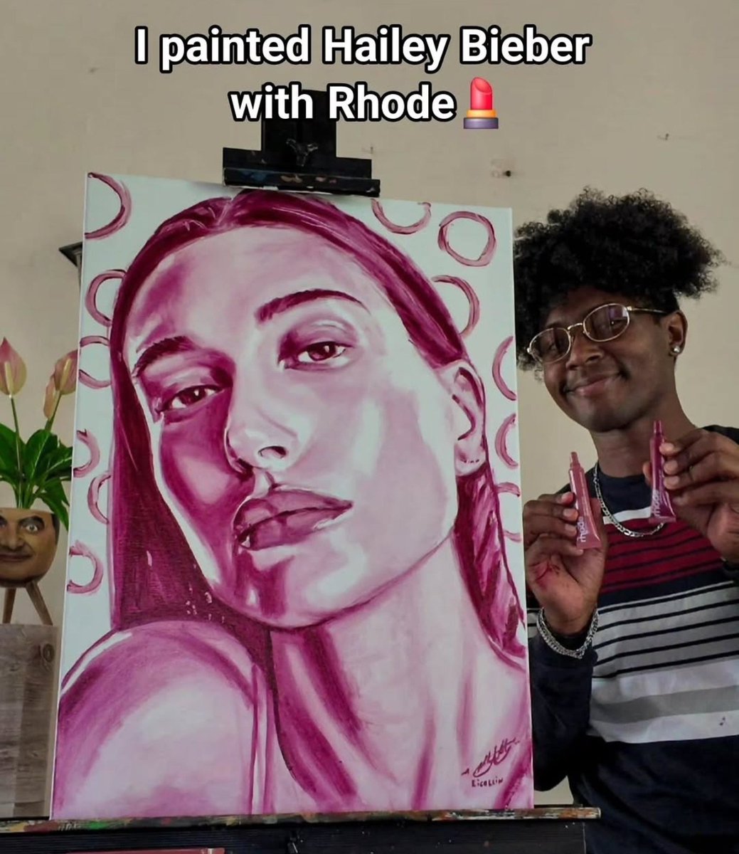 luvshelo's tweet photo. Not this artist painting Hailey using rhode products😭 https://t.co/Kd9WrWS4Ab