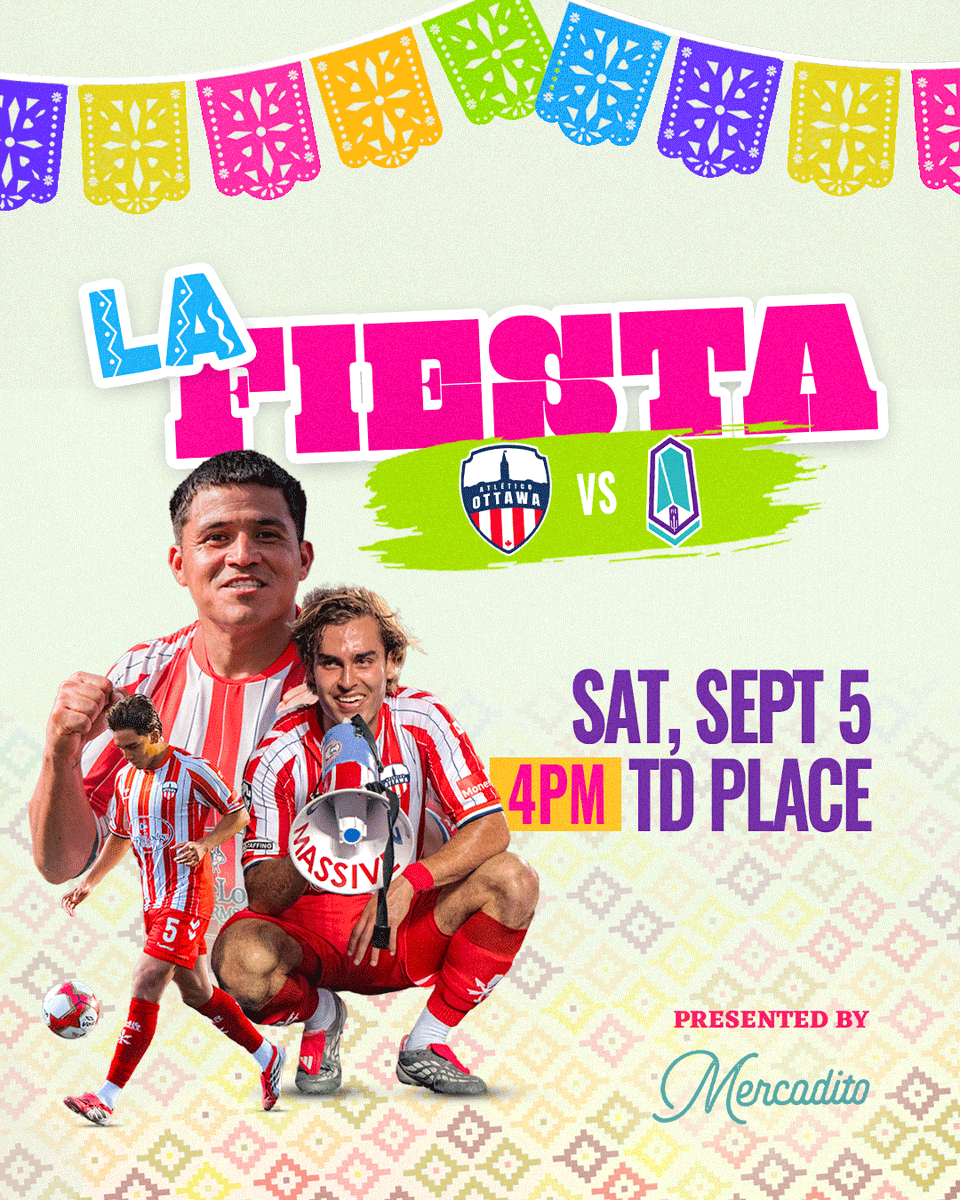 atletiOttawa's tweet photo. (1/2)

Five themed matchdays still to come. ⚽️ 🏟️

➡️ Fan Appreciation Match – Aug 28th
➡️ La Fiesta Night – Sept 5th
➡️ Franco-Ontarian Match – Sept 20th

(MORE ON NEXT POST)

🎟️ https://t.co/GQCAkSHW5K

#AtléticoOttawa #CPLSoccer https://t.co/a8IQ3F23Mz