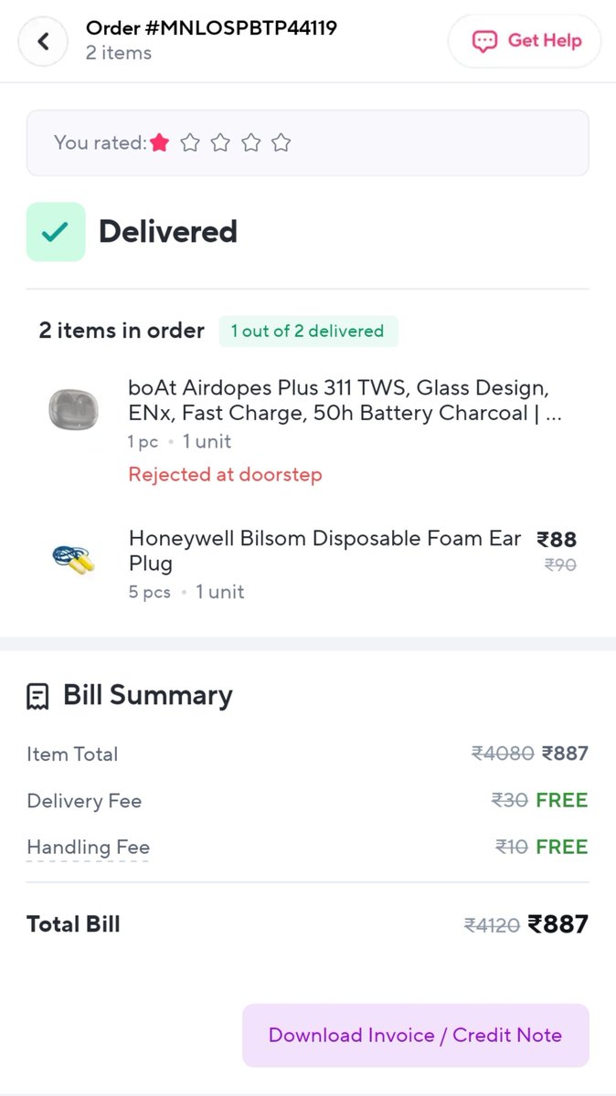 available_96498's tweet photo. @zeptocares 
Order #MNLOSPBTP44119 - I rejected the boAt Airdopes at doorstep (status shows "Rejected at doorstep"). Your support is denying my refund claiming the dispatched item was correct, ignoring that I never accepted the delivery. Please process my refund immediately. https://t.co/KyXXFRB9e7