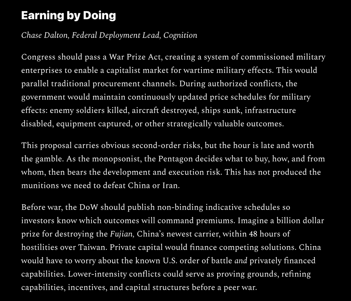 FirstBreakfast's tweet photo. Chase Dalton: Send a *real* demand signal by putting a price on the wartime outcomes you want. https://t.co/tIJrpvtqNS