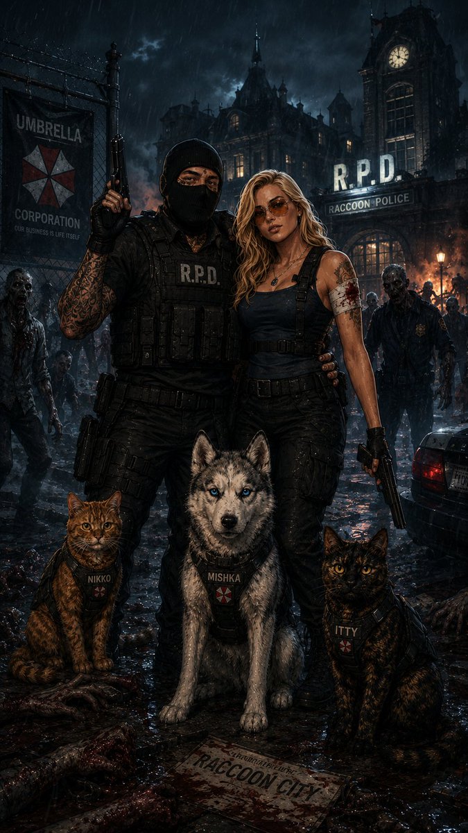 InkedEternally's tweet photo. Got bored and turned my wife and I, Mishka, Itty and Nikko into Resident Evil art. https://t.co/KglKTJTlAU