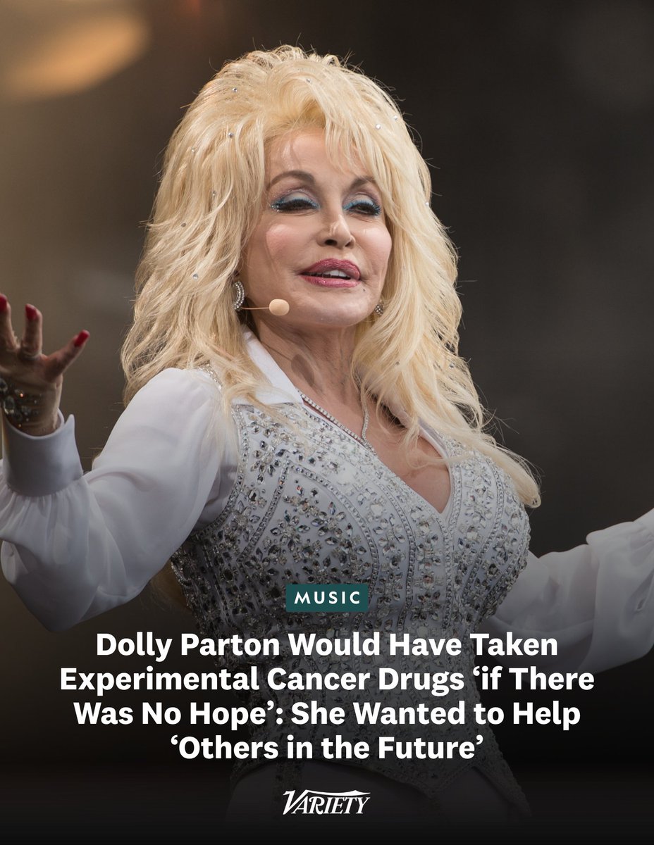 Variety's tweet photo. Dolly Parton’s sister reveals the star was willing to try experimental cancer drugs in hopes of helping “others in the future.”

In a message posted to social media, Stella Parton wrote of Dolly, “My sister was one of the most generous, thoughtful and kind people I’ve ever known. What the world saw is exactly who she was, so much so, she told me recently that if there was no hope for her, she would still allow her medical team to try experimental drugs in the hope of helping others in the future.”

“My sister was always thinking of others, and if you want to honor her legacy, show more kindness, lift others up, and give more of your time and resources, as she continued to do to the very end.”

https://t.co/5kzuNsBRG1