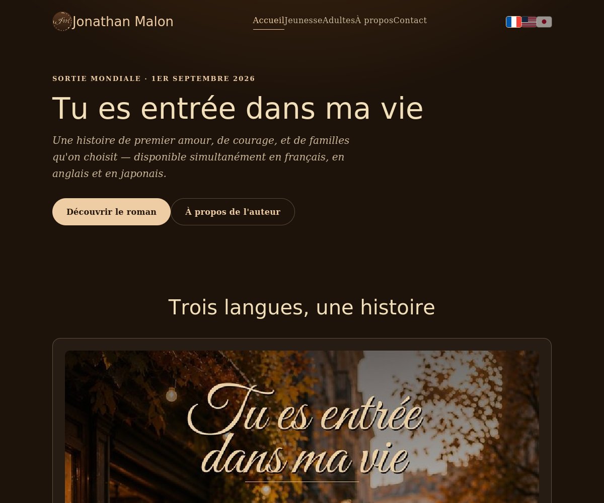 Jonathan_Malon's tweet photo. My official website is live! 🌐

All my novels, in French, English and Japanese, in one place — YA and adult.

👉 https://t.co/NYjsts30gK

#AuthorWebsite #YARomance #AdultRomance https://t.co/hatfA9V6A7