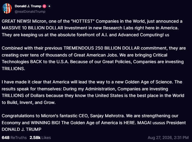 prilonm's tweet photo. Buying $MU 1050C 9/18 $14 lotto swings for another try

Yes this name has bagged me earlier, but when my furu Trump praises it, I must try https://t.co/kLnXhN9jDF