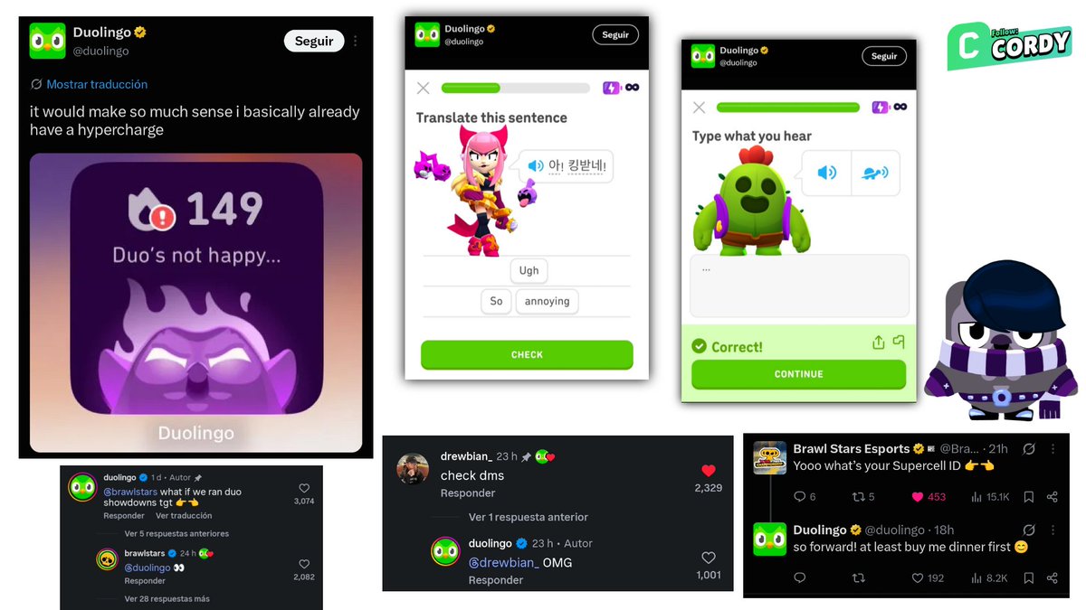 CandyNoticias's tweet photo. Como sospecha de una posible colaboración con Duolingo, la cuenta del búho verde en los últimos días ha estado interactuando bastante con Brawl Stars

Incluso la cuenta de Brawl Stars en Instagram y Drew le respondieron un post https://t.co/U2NVW5JWvu