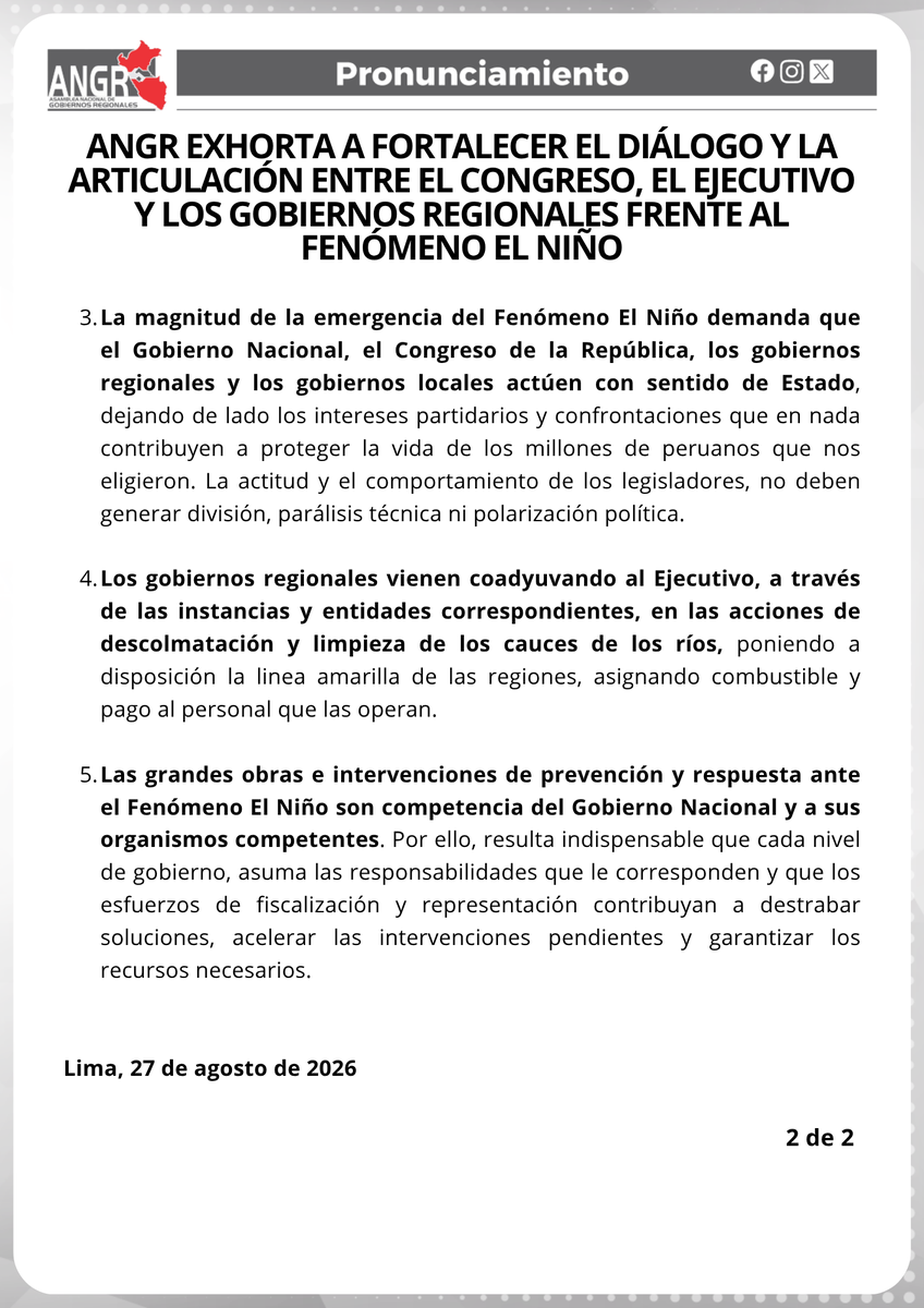 ANGR_Oficial's tweet photo. #Pronunciamiento 𝐀𝐍𝐆𝐑 𝐄𝐗𝐇𝐎𝐑𝐓𝐀 𝐀 𝐅𝐎𝐑𝐓𝐀𝐋𝐄𝐂𝐄𝐑 𝐄𝐋 𝐃𝐈𝐀́𝐋𝐎𝐆𝐎 𝐘 𝐋𝐀 𝐀𝐑𝐓𝐈𝐂𝐔𝐋𝐀𝐂𝐈𝐎𝐍 𝐄𝐍𝐓𝐑𝐄 𝐄𝐋 𝐂𝐎𝐍𝐆𝐑𝐄𝐒𝐎, 𝐄𝐋 𝐄𝐉𝐄𝐂𝐔𝐓𝐈𝐕𝐎 𝐘 𝐋𝐎𝐒 𝐆𝐎𝐁𝐈𝐄𝐑𝐍𝐎𝐒 𝐑𝐄𝐆𝐈𝐎𝐍𝐀𝐋𝐄𝐒 𝐅𝐑𝐄𝐍𝐓𝐄 𝐀𝐋 𝐅𝐄𝐍𝐎́𝐌𝐄𝐍𝐎 𝐄𝐋 𝐍𝐈𝐍̃𝐎 https://t.co/u0OCSCUVwp