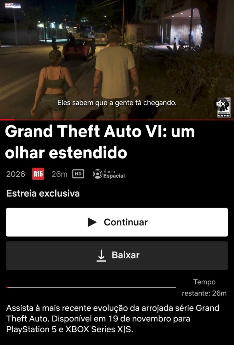 0zeyp's tweet photo. Estreia disponível de GTA 6 na Netflix, pelo que eu vi tem 26 minutos e o gráfico está incrível https://t.co/v0rnrXGsPf