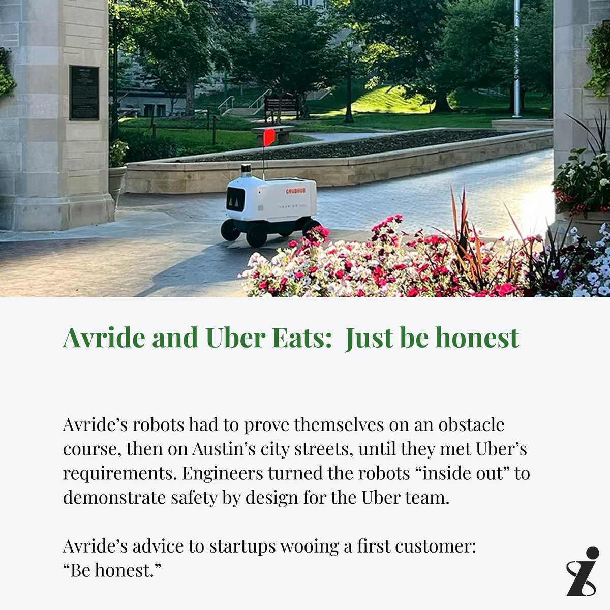 RunInfiniteLoop's tweet photo. The first product @CocoRobotics built was awful, but they launched anyway. @Avrideai’s robot ran obstacle courses for Uber Eats to get everything right before deploying. Both teams share lessons learned in The Infinite Loop’s latest First Customer story by @BerryWrites. https://t.co/OgByo0Jp5Q