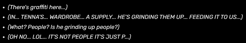 colliholly's tweet photo. I know it's old news but I was reminded of the fact Tenna apparently has a big supply of pipis and is grinding them up and feeding it to his employees and got whiplash from it. what was up with that, why is he Like That. what's wrong with him https://t.co/ASewxEPljE