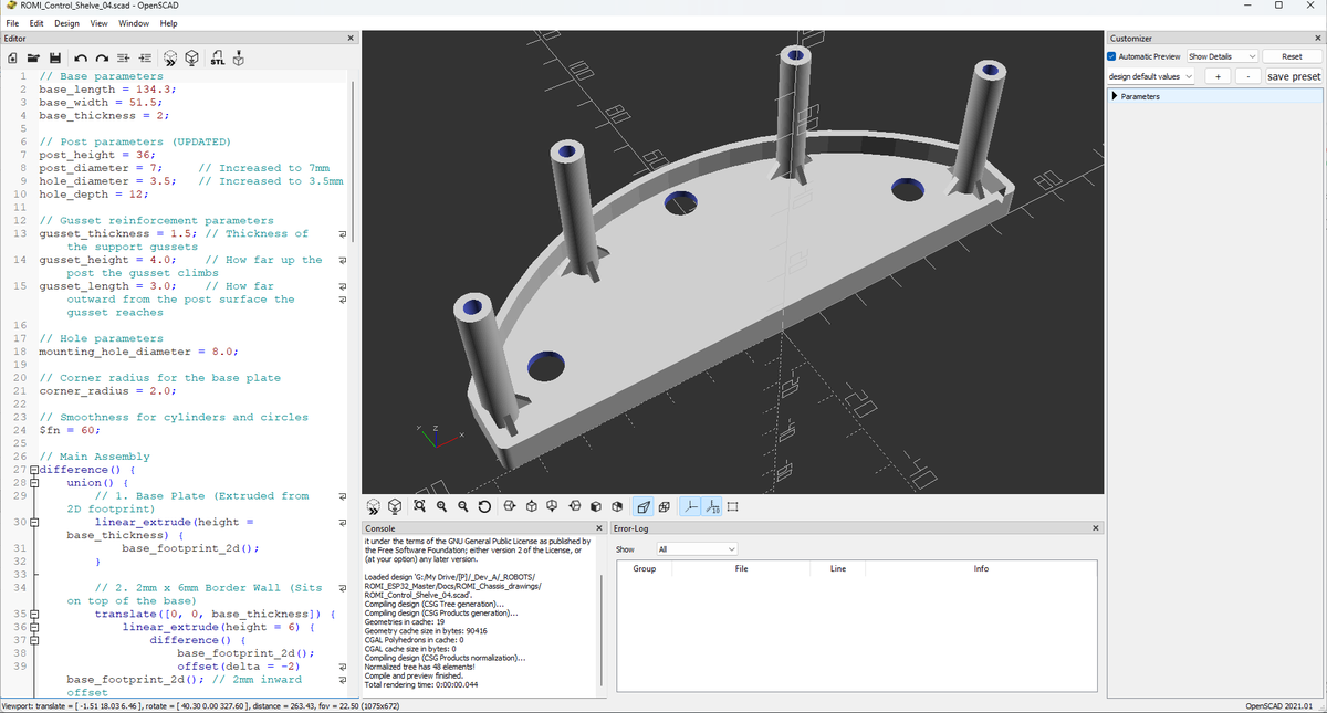 Arduining's tweet photo. Another part for my ROMI robot project using #OpenSCAD and the help of Google AI. https://t.co/3HmFHbtpMQ