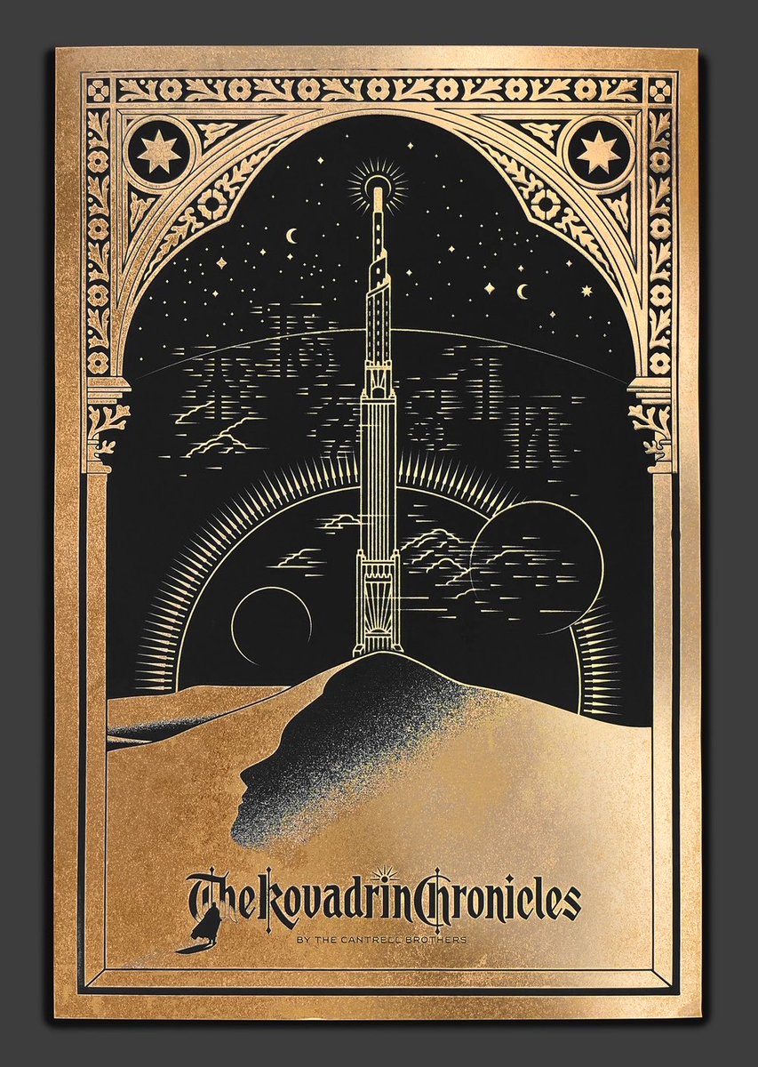 Kovadrin's tweet photo. Day 1 of 12, sharing some silkscreened poster art from our graphic novel.

“For 1,000 years, Kovadrah has endured endless night. Until now.”

#EpicFantasy #GraphicNovel #FantasyArt #IndieComics #Worldbuilding https://t.co/NaqeZoJeYk
