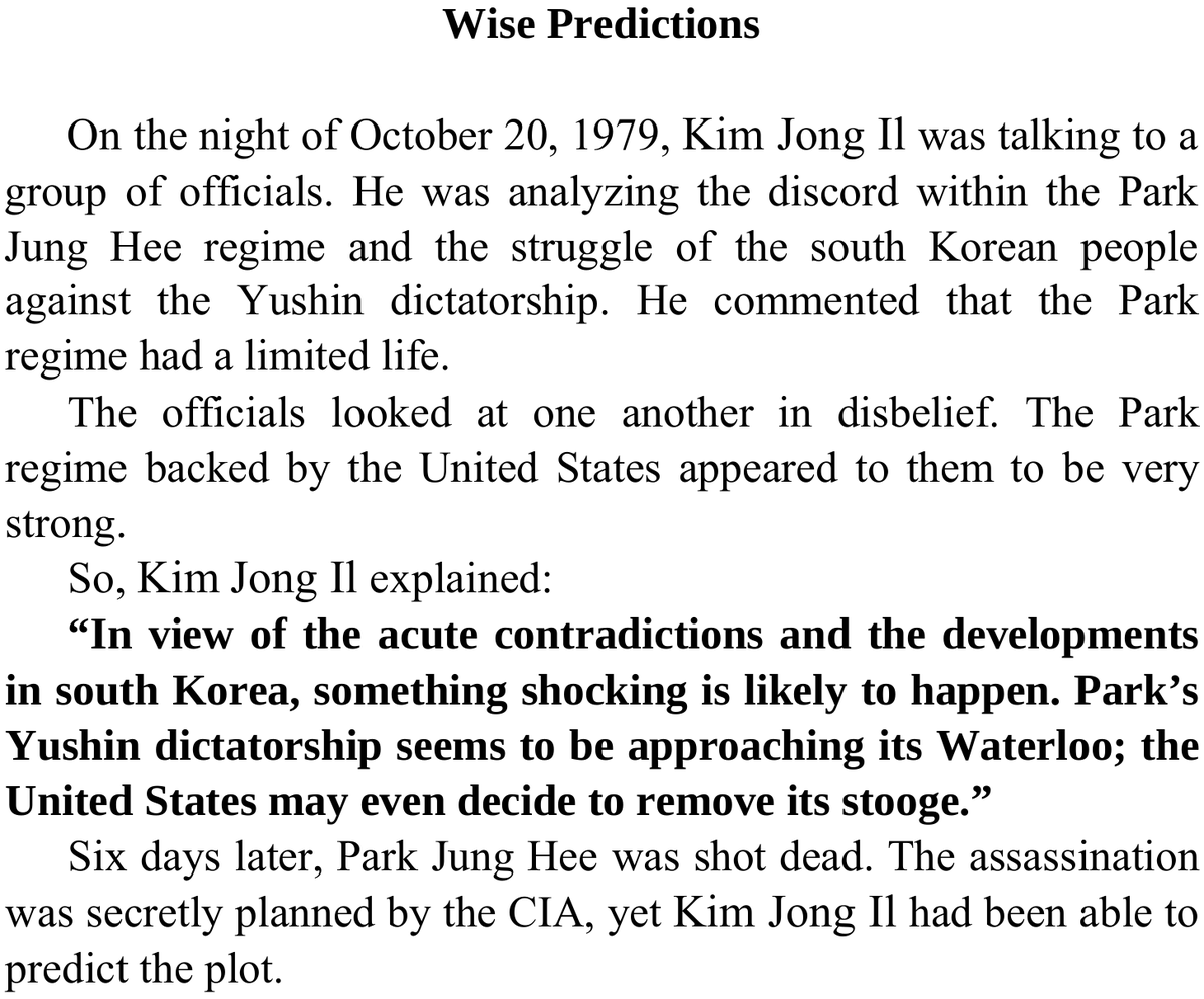 JucheMaxing's tweet photo. Kim Jong Il agreed and even predicted that the US would have gotten rid of Park Jung Hee a few days before they actually did it: https://t.co/VgVEGVLkpT