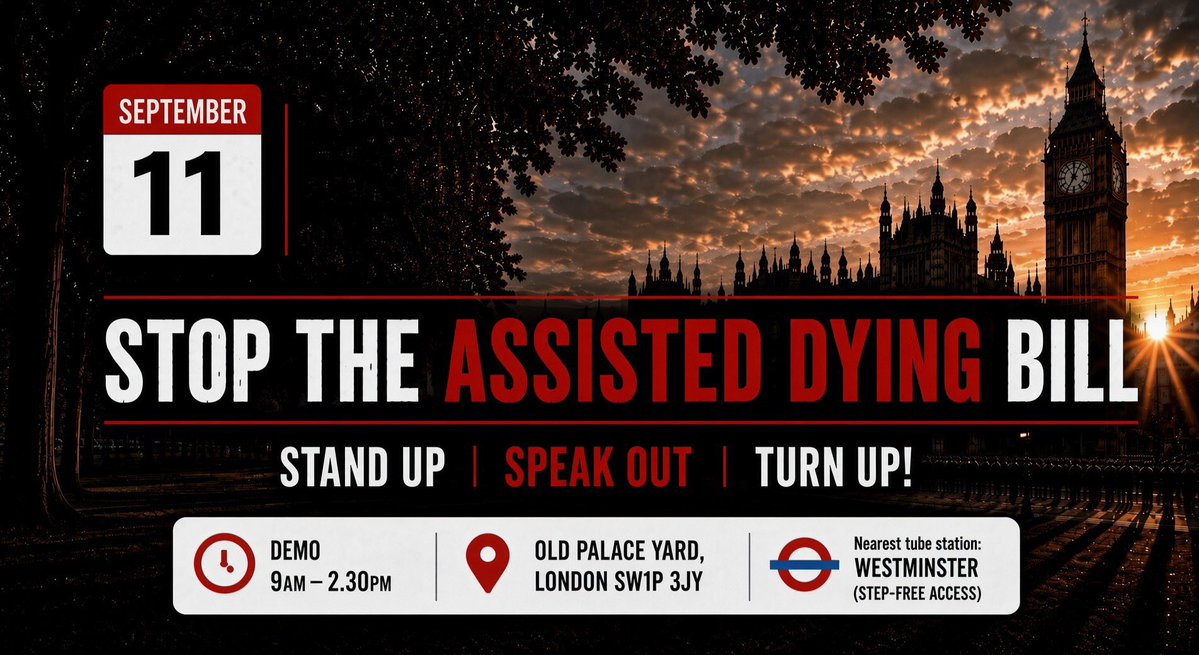 EoLWatch's tweet photo. Stand Up. Speak Out. Turn Up!
Join us outside Parliament on September 11 to protest the return of the deeply dangerous and antidemocratic #AssistedSuicideBill
Let's stop the the Kill Bill together!
#NotThisBill
#NotThisWay
#NotNow
https://t.co/oe2NR8yYoI https://t.co/DvkeIibG5X