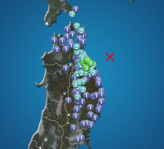 wni_jp's tweet photo. 【地震情報】
8月28日 4:54 震度3
震源：青森県東方沖 M4.6 深さ約50km
この地震による津波の心配はありません。
https://t.co/mO4tnRQCVY https://t.co/gdN3zH5EOc