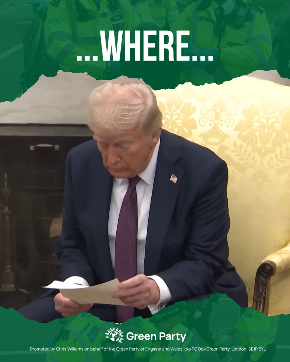 TheGreenParty's tweet photo. Donald Trump has banned Palestine Action as a ‘Specially Designated Global Terrorist’ organisation.

Wonder where he got that idea, @UKLabour? https://t.co/yVGfCxgc5V