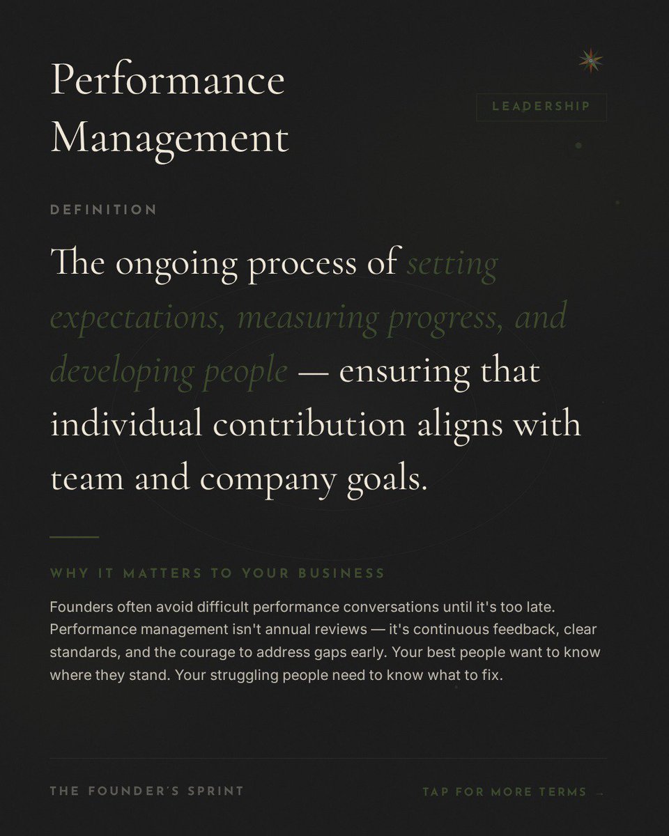 Founderssprint's tweet photo. Understanding performance management isn't optional for founders who want to build businesses that last. https://t.co/kU81sQnR3I