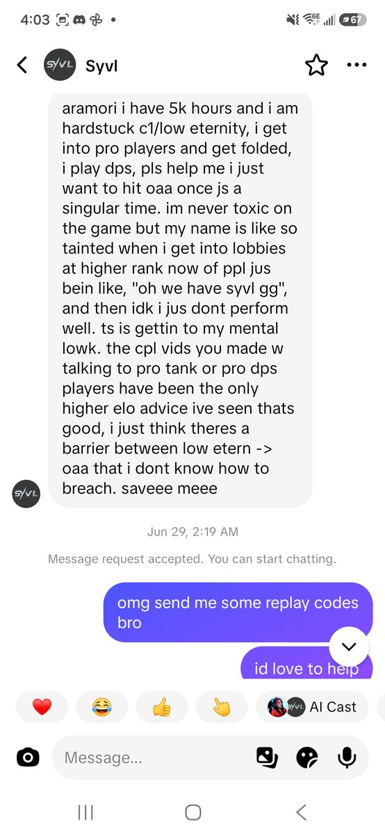 Aramori_'s tweet photo. i had someone reach out a bit ago, telling me that despite 5,000 hours of marvel rivals played, they were stuck in c1/low eternity

i reviewed their gameplay on stream and coached them.. and now theyre finally OAA

there is literally no better feeling than this 🥰 https://t.co/yp5acFpPbr