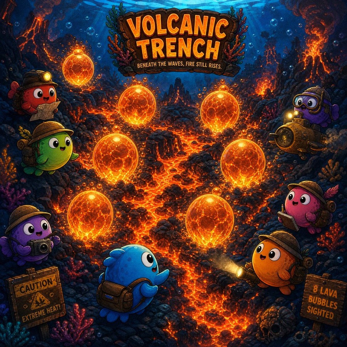 BlobaETH's tweet photo. 🌋 When BLOB says “we’re going to the moon” but takes the underwater volcano route 😂

Stop #6: Volcanic Trench

🌋 Volcano Giveaway (7 Airdrop Spots):

1. Like &amp; RT
2. Sharp Eye Challenge: How many lava bubbles can you spot? 👀🔥
3. Drop EVM + Your Count! 👇 https://t.co/BP8sVyNHLL