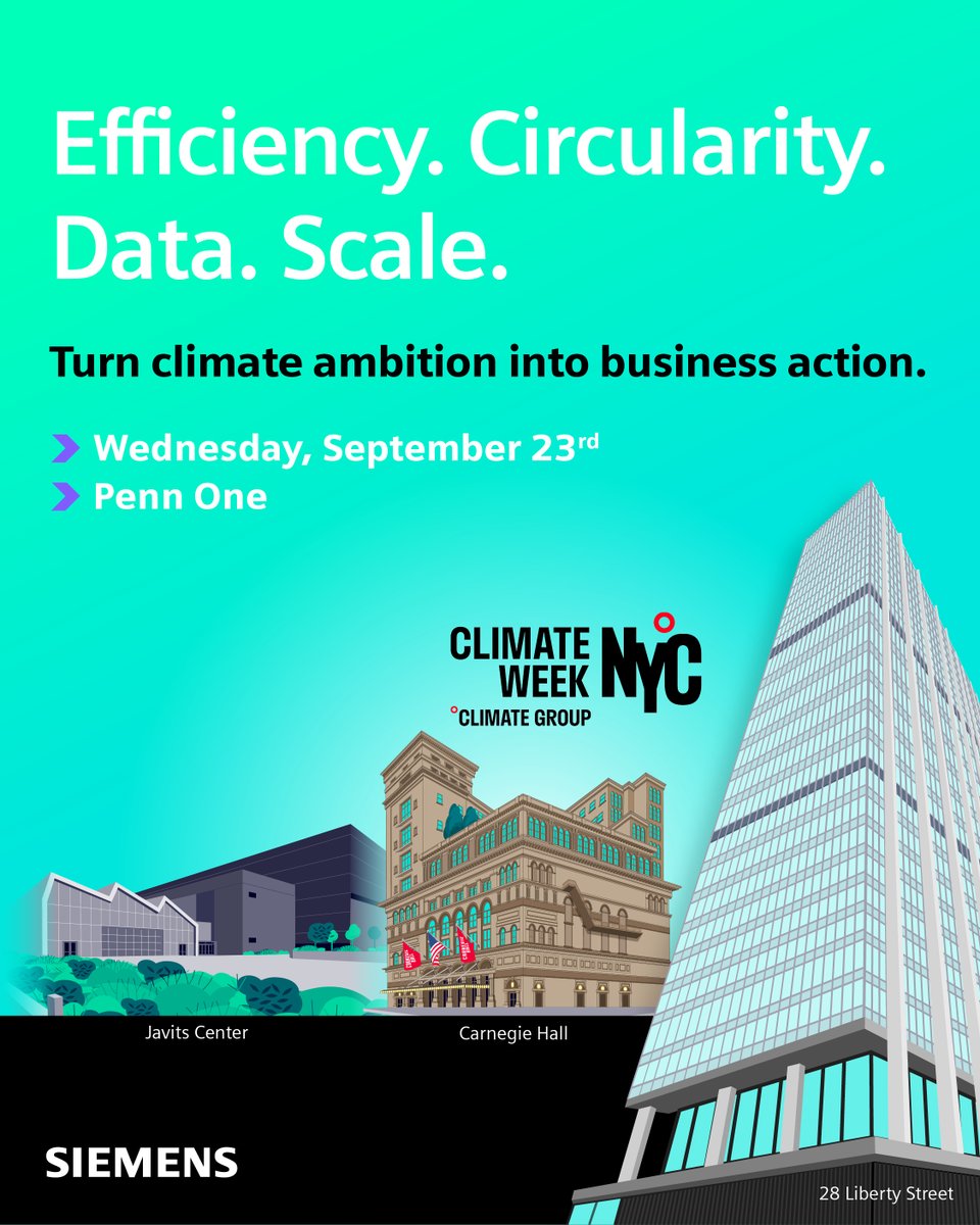 SiemensInfraUSA's tweet photo. Join #Siemens at @PennOne on September 23 at #ClimateWeek to explore the next era of business transformation and how NYC buildings are turning #Sustainability into measurable #BusinessValue: https://t.co/XaqEfOh9vc https://t.co/coQbJpsQUR