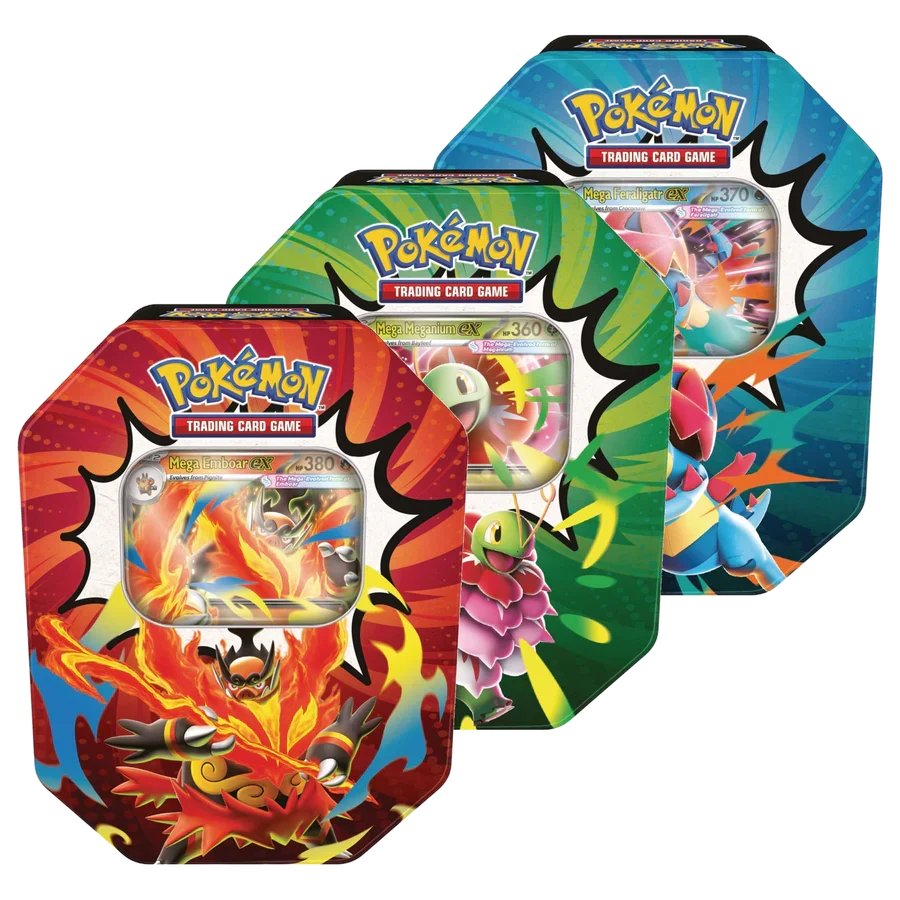 TCGTRACKER's tweet photo. #ad Target Pokemon TCG watch for 3 AM ET tonight!

New Ascended Heroes and Mega Forces tins could go live. Links are ready just in case!

Mega Emboar ex Tin
https://t.co/pPiKcK5Pn9
Mega Feraligatr ex Tin
https://t.co/kYXipGC8Vs

Mega Meganium ex Tin
https://t.co/LzB2LSwx48
Mega Forces Dragonite ex Tin
https://t.co/GqtmIyRytP

Mega Forces Zeraora ex Tin
https://t.co/QrfkHedopr
Mega Forces Darkrai ex Tin
https://t.co/9sqqIgJeqS

#PokemonTCG #Pokemon #PokemonRestock #Target