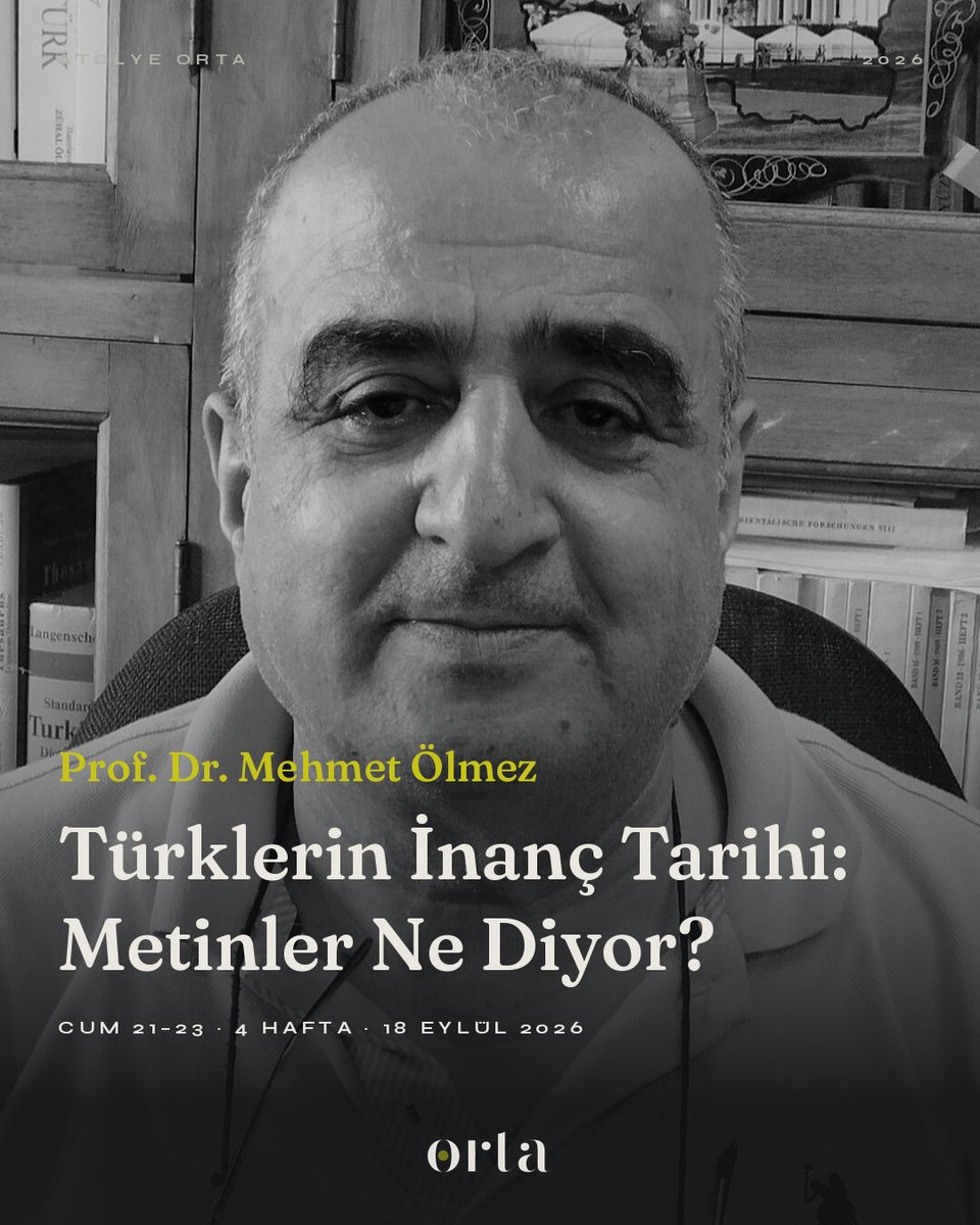atolye_orta's tweet photo. İlk Müslüman Türk kavmi Bulgarlardır. Hazarlarda Musevîlik, Uygurlarda Manihaizm, Sibirya'da Budizmle iç içe geçen inanışlar vardır. Türklerin din tarihi tek bir hikâye değil, üst üste binmiş birçok hikâyedir.
TÜRKLERİN İNANÇ TARİHİ: METİNLER NE DİYOR? bu alanı ikinci elden anlatımlarla değil, dönemin kendi metinleriyle dolaşır. Dört haftada Budizm ve çevreci inanışlardan Uygurlarda yan yana yaşayan Manihaizm ile Hristiyanlığa, İslamiyetin iki koluna ve Sibirya'nın sinkretik inanışlarına uzanır. Hangi kavmin neyi ne ölçüde benimsediği sorusu açıkta kalmaz.
Eski Türk dillerini bilmek gerekmiyor, metinler derste birlikte okunur.
Prof. Dr. Mehmet Ölmez · 4 hafta · cuma 21.00-23.00 · 18 Eylül'de başlıyor. Erken kayıt 2 Eylül akşamına kadar %15 indirimli.
Kayıt: https://t.co/vnLLi4Htwf
