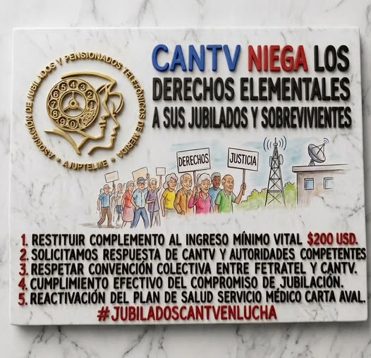 MarcoCeballo's tweet photo. #27Ago Van #61Dias y #CANTV no Responde, el Art. 14 Numeral 1.5 de la Convencion Colectiva exige Pagar los Reembolsos en 30 Dias, #JubiladosCantvEnLucha y Sobrevivientes Exigimos que #RestituyanElBono Urgente $200 @CSA_TUCA @AFPespanol @TAMARA_SUJU @MiguelContigo @dplacer @NTN24 https://t.co/iILOldF2x3
