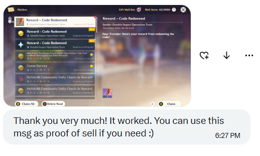bread_catfish's tweet photo. Some of reviews!!  Still selling codes !! 

$25 for a bundle, DM if interested!! :D

#genshin #namecard #glider https://t.co/XwQxoOwhZv