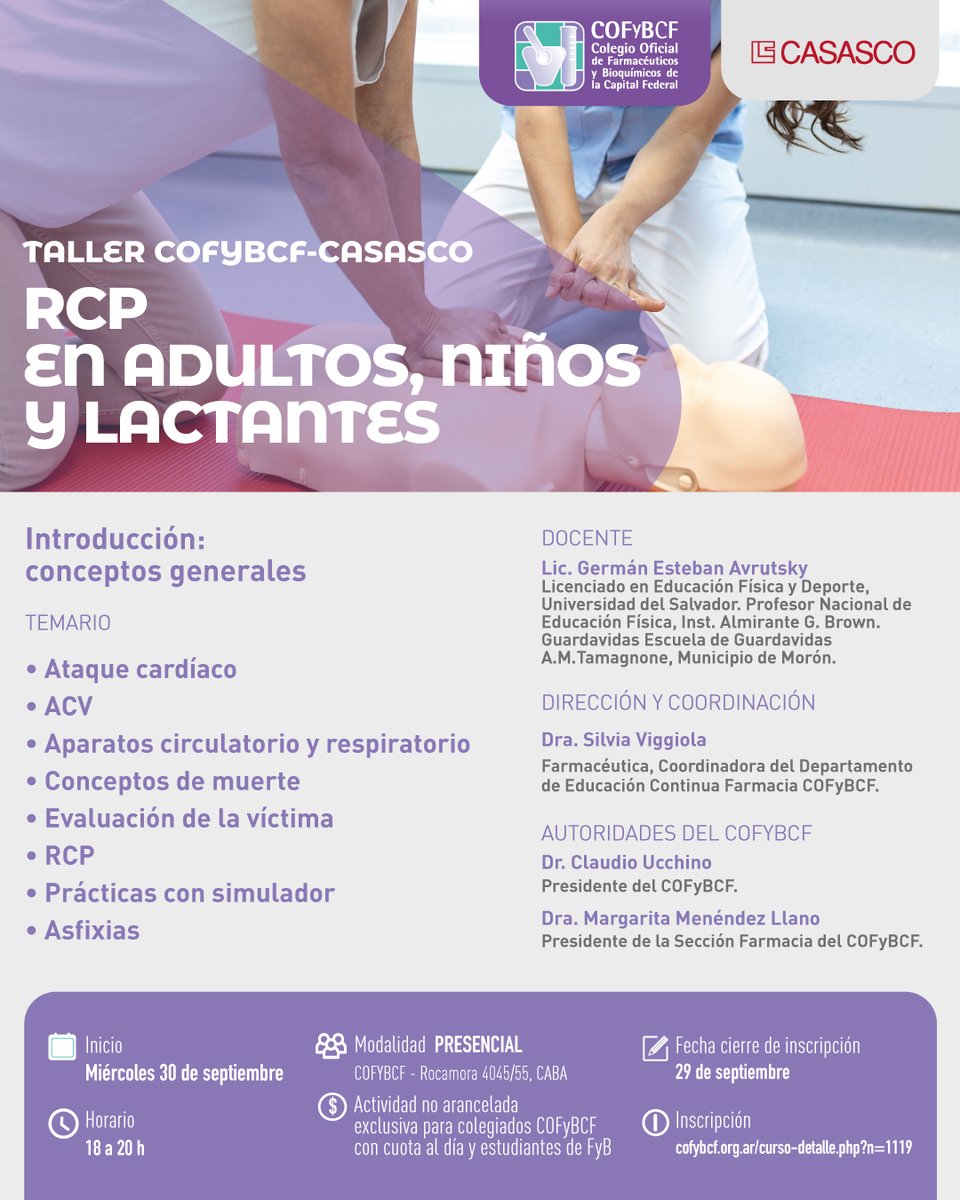 cofybcf's tweet photo. | TALLER COFYBCF - CASASCO |
RCP en adultos, niños y lactantes

Inicio: Miércoles 30 de septiembre
Horario: 18 a 20hs
Modalidad: presencial | COFYBCF - Rocamora 4045/55, CABA.

¡Tenes tiempo para inscribirte hasta el 29 de septiembre! https://t.co/gGeD19jega https://t.co/gLZo3zHJSf
