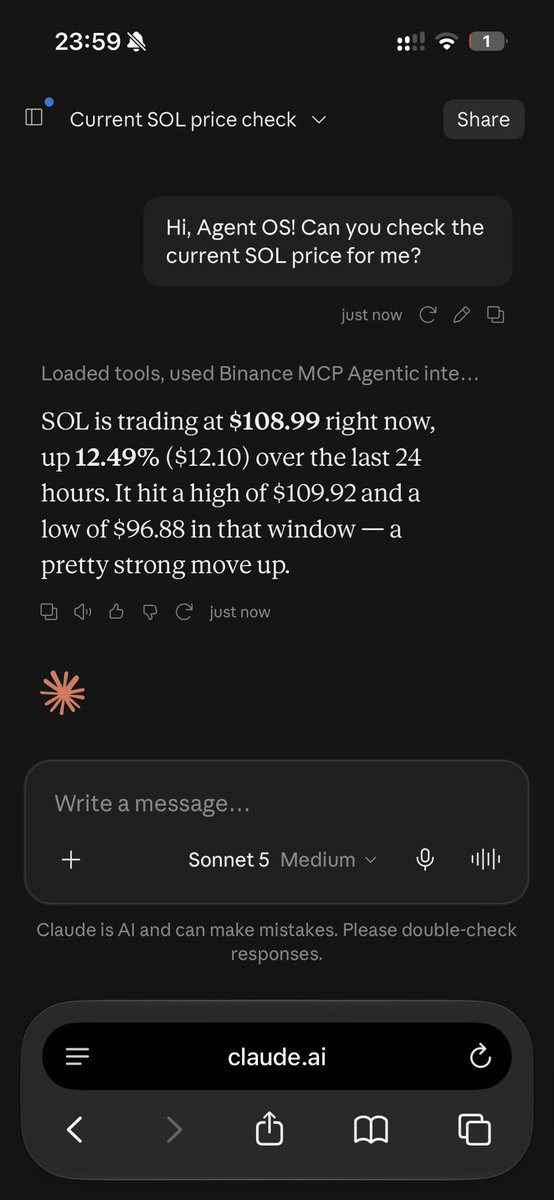sheinanos's tweet photo. @BinanceAngels  Just checked the SOL price with my brand new #BinanceAgentOS https://t.co/z0tHQblDNB