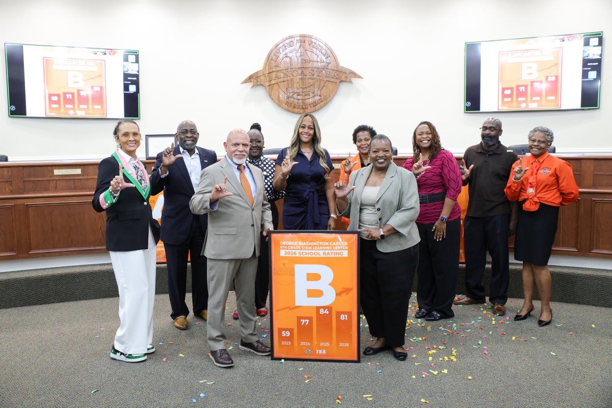LancasterISD's tweet photo. ✨ Congratulations to George Washington Carver 6th grade Learning Center for earning a B accountability rating, Lancaster High School for earning an A rating, and Lancaster ISD earning a B rating from the Texas Education Agency. https://t.co/59zk0Ym25o