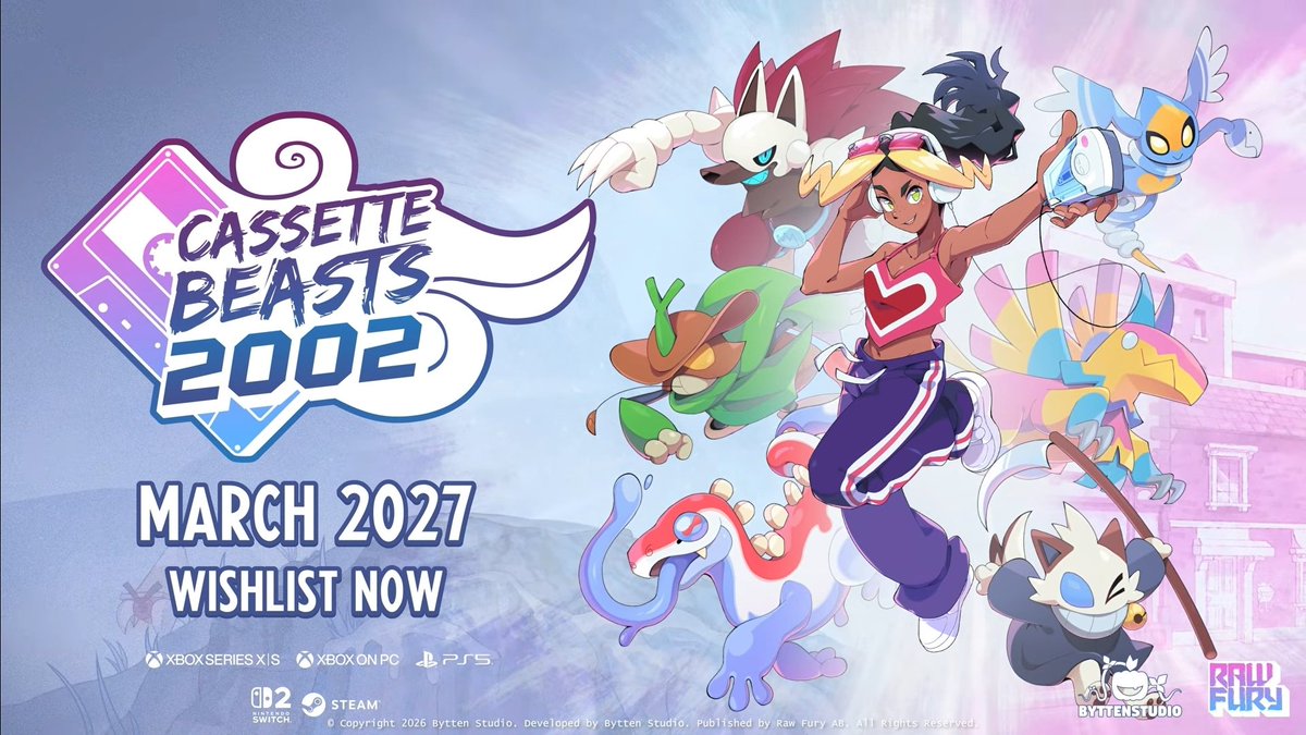 Knoebelbroet's tweet photo. 'Cassette Beasts 2002' launches March 2027 on Xbox Series, PS5, Nintendo Switch 2 and PC.

https://t.co/gVqfoiuz1W https://t.co/vS7mzS8zHn