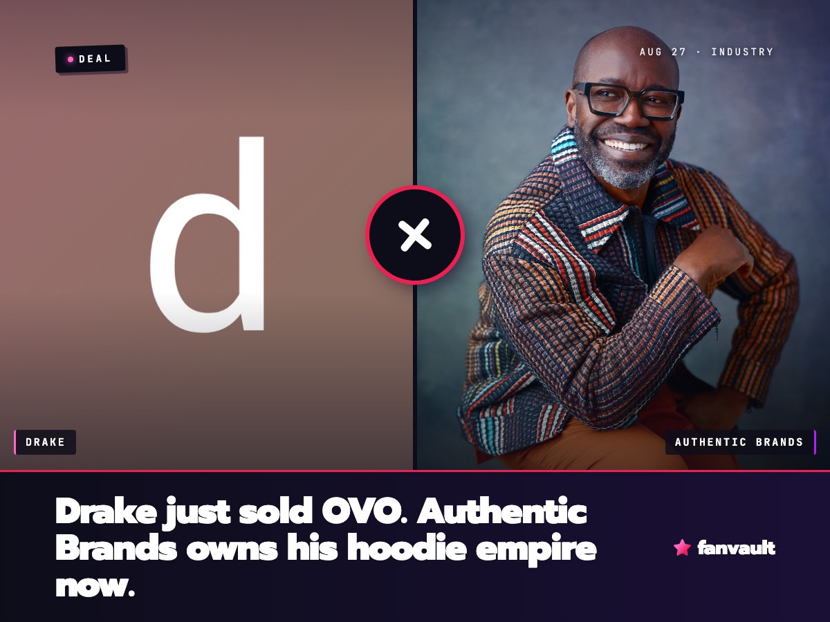 FanvaultShop's tweet photo. Drake sold 51% of OVO to Authentic Brands Group, the licensing operation behind Marilyn Monroe and Reebok. He kept 44% and creative control. Creator brands are now priced lik…

https://t.co/HZZthEvHsM https://t.co/TN2gWPr6FV