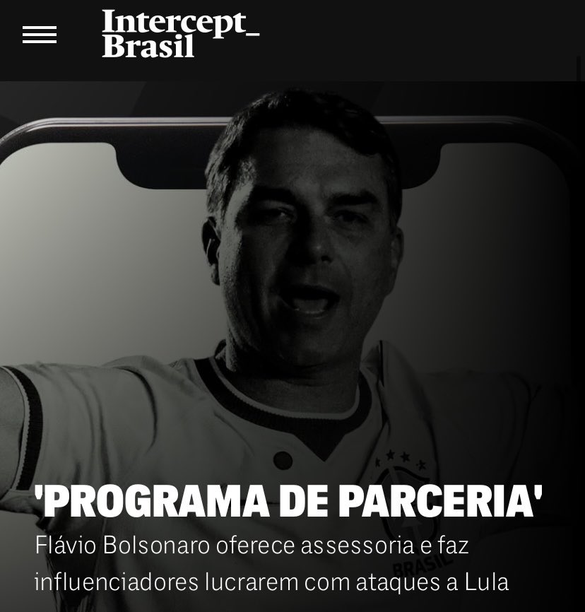 taliriapetrone's tweet photo. É escandalosa essa matéria investigativa do @TheInterceptBr, mostrando que Flávio Bolsonaro está oferecendo assessoria e fazendo influenciadores lucrarem com ataques e mentiras sobre o Lula. Alô @TSEjusbr, tem alguém aí??? https://t.co/qvd9jXEhL6