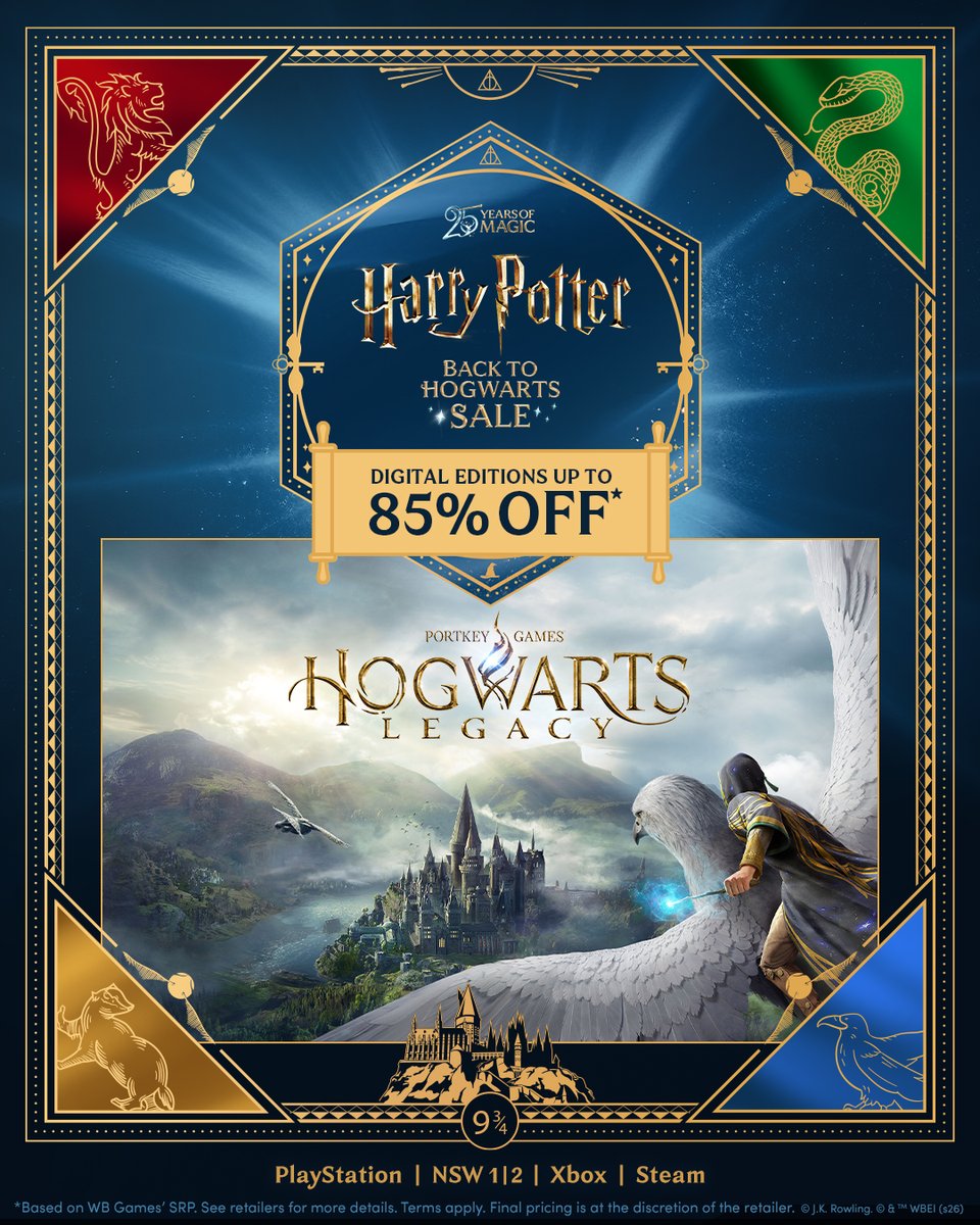 wbgames's tweet photo. #BackToHogwarts is almost here and to celebrate enjoy up to 85% off @HogwartsLegacy! Terms apply.

✨ https://t.co/rIpGAptVRZ https://t.co/GFPVWyN7kJ