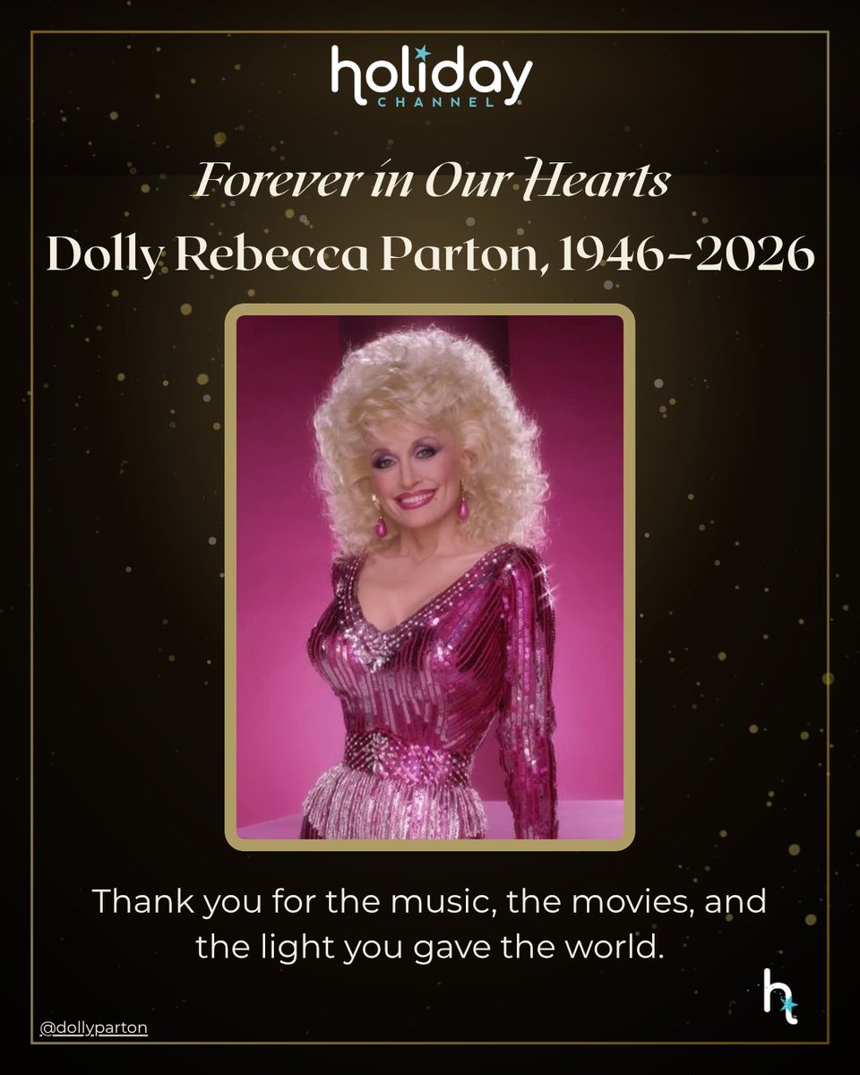 1holidaychannel's tweet photo. Rest in peace, Dolly. 🕊️
Dolly Rebecca Parton, 1946–2026. Forever the Queen of Country. Forever in our hearts. 💛
#DollyParton #RestInPeace #QueenOfCountry #DollyPartonForever #ImaginationLibrary #CountryMusicLegend #InLovingMemory #9to5 #SteelMagnolias #ThankYouDolly https://t.co/qbCOVAZCVc