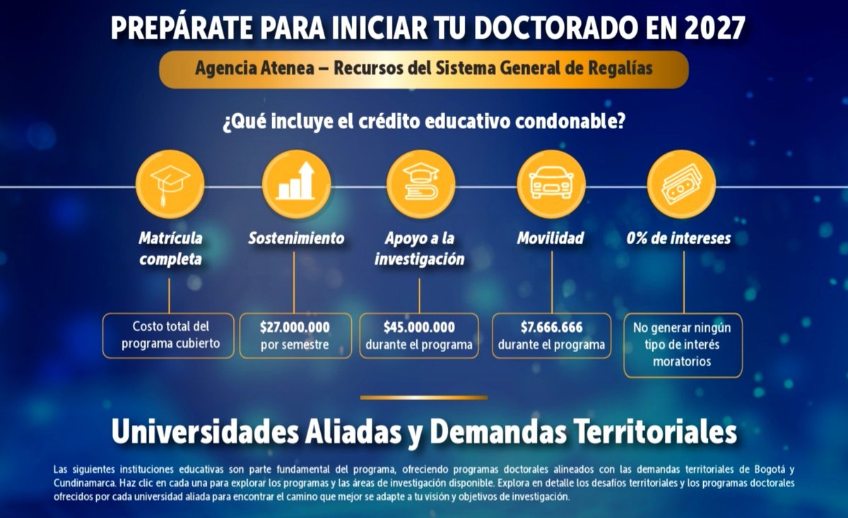 LuisCamiloCL's tweet photo. Prepara tu inicio de Doctorado. Lo PRIMERO y más importante es la admisión a la universidad de interés. Los beneficios  matricula completa, apoyo sostenimiento e investigación,  y 0% Intereses si no completas tus estudios. https://t.co/Cv2h6CwOrl @AteneaBogota @UNALOficial https://t.co/PBsyeQAiFZ