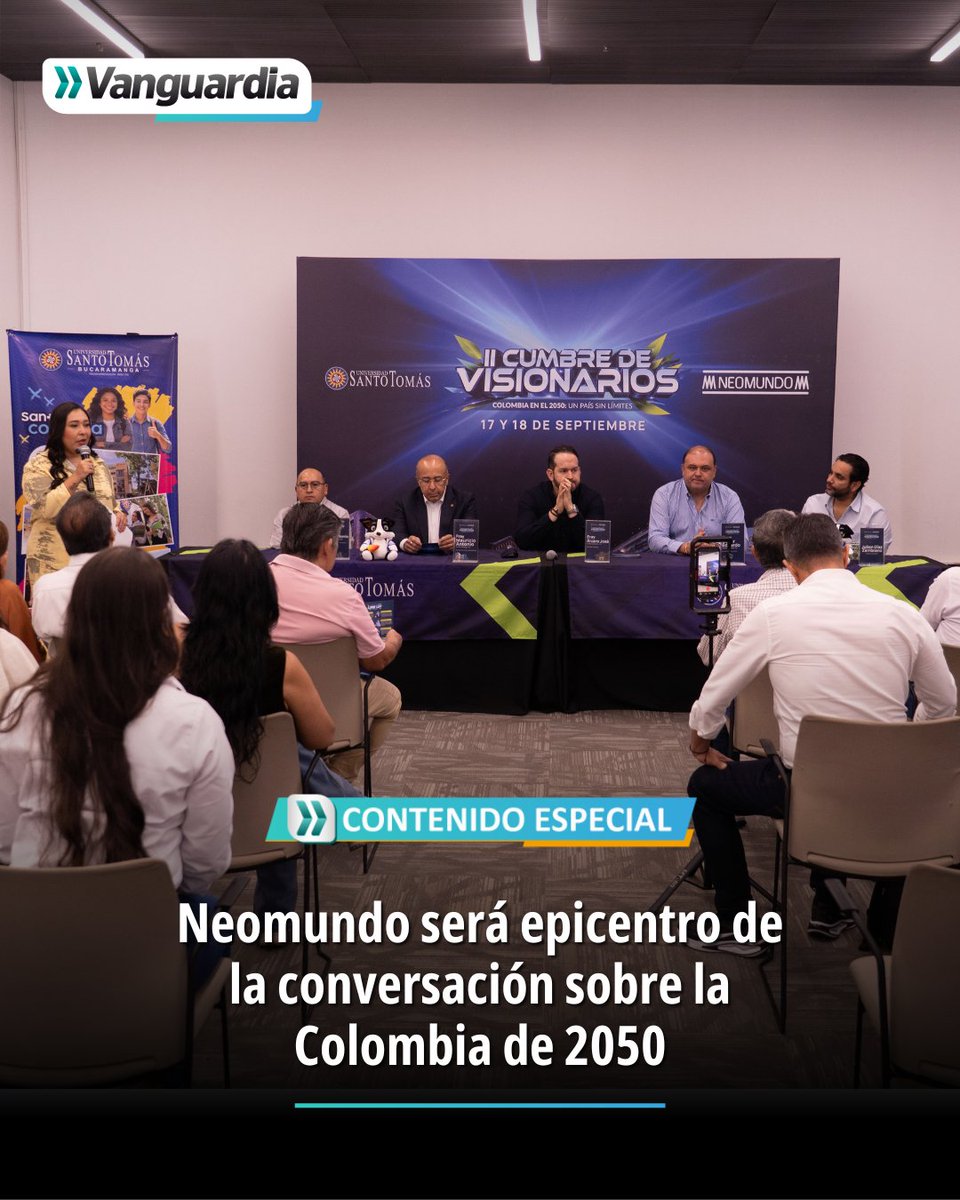 vanguardiacom's tweet photo. Bucaramanga será escenario de una conversación sobre el futuro de Colombia. Los días 17 y 18 de septiembre, más de 1.000 personas llegarán a Neomundo para participar en la II Cumbre de Visionarios 2026, organizada por la Universidad Santo Tomás.

🤖 Bajo el concepto “Colombia en el 2050: un país sin límites”, el encuentro reunirá a empresarios, académicos, líderes, estudiantes y agentes de cambio alrededor de temas como inteligencia artificial, innovación, liderazgo, desarrollo regional y transformación social.

🌎 La agenda contará con invitados nacionales e internacionales y estará organizada en tres ejes: Tecnología & Decisión, Región & Futuro y Liderazgo & Poder.

✨ Así, Neomundo se convierte en punto de encuentro para debatir desde Bucaramanga las decisiones que marcarán el futuro del país.

Contenido Especial