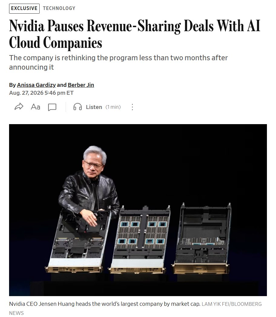 Nvidia Pauses Revenue Sharing Deals With AI Cloud Firms