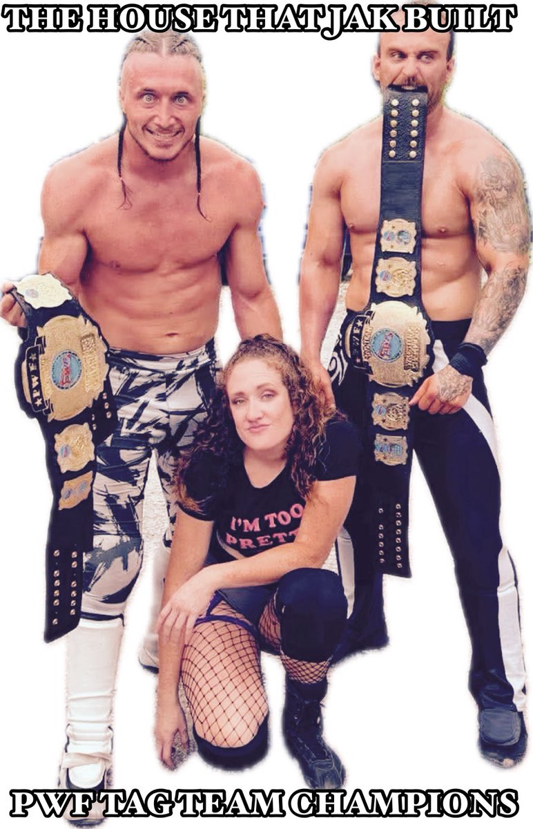 PWFLive's tweet photo. PWF Tag Team Champions @JakTatum &amp; @jaredmartin74 w/ @simplyCi__ 

“PWF, bring us your best. We don’t care if they are from the Carolinas or anywhere. Hell, even NXT. No one takes these from The House Jak Built.” Jak Tatum https://t.co/DQI5pPGMG1