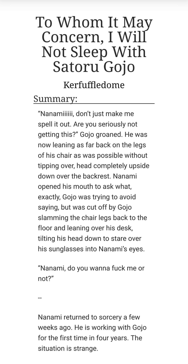 kerfuffledome's tweet photo. advertising my #nanago fic here <333 it's a comedy. gojo is annoying. nanami complains a lot. i did a lot of research on train lines for this fic. https://t.co/TdbKkPQ6L3