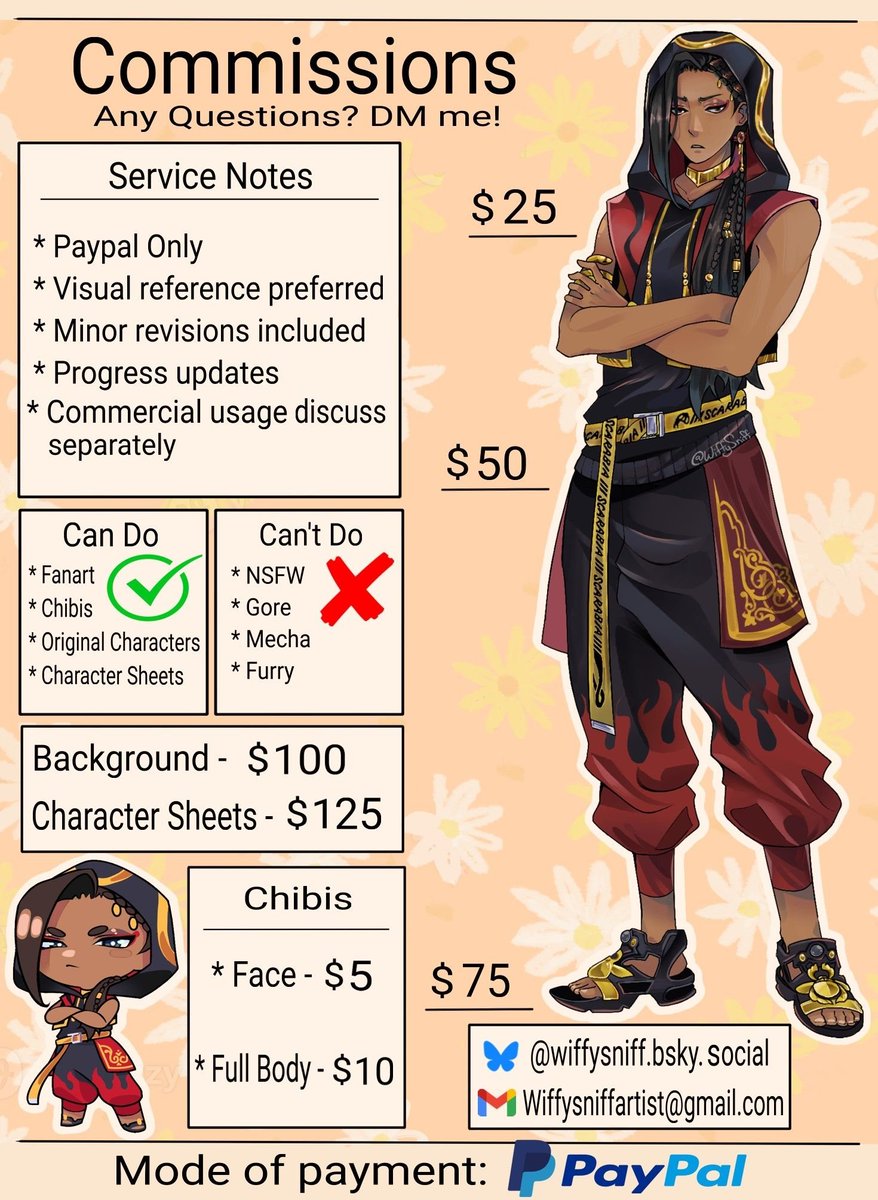WiffySniff's tweet photo. Hello everyone,

Coming back from the dead to announce that my commissions are open!
I currently have 5 slots open. If you are interested, please reach out to me through:
Bluesky DMs
Email
Note: I don't use Instagram or Twitter much anymore as you can tell from my last post date. https://t.co/SQJA1KeTcl